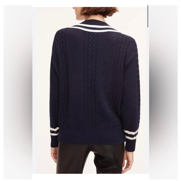Rebecca Taylor Navy Contrast Tipped V-Neck Varsity Pullover Sweater Size Small - Picture 2 of 11